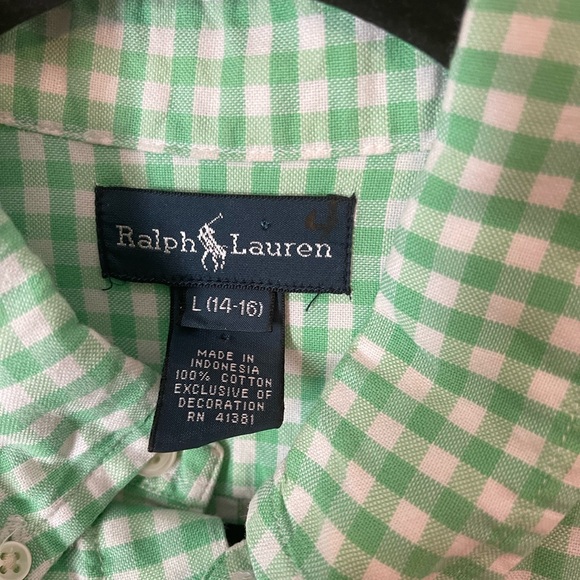 Ralph Lauren button down Oxford long sleeve checkered shirt size 14-16 - Picture 3 of 8